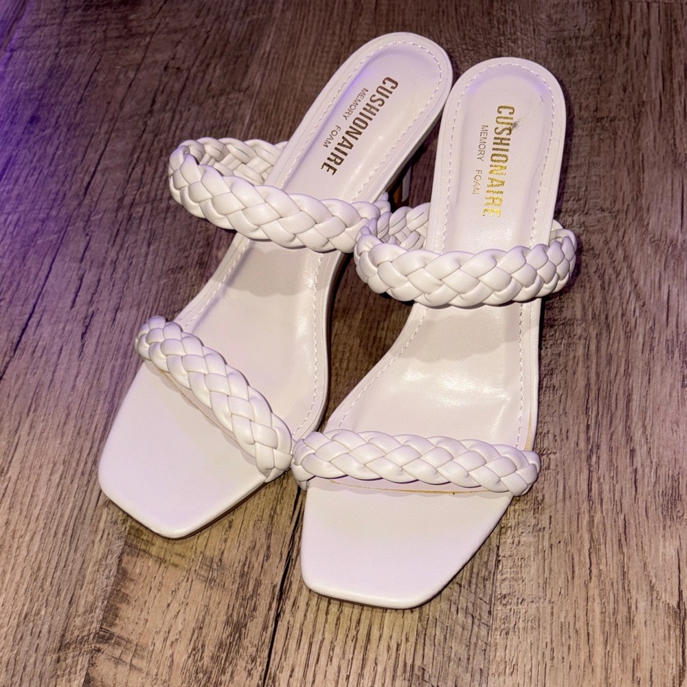 Cushionaire White Braided Heels